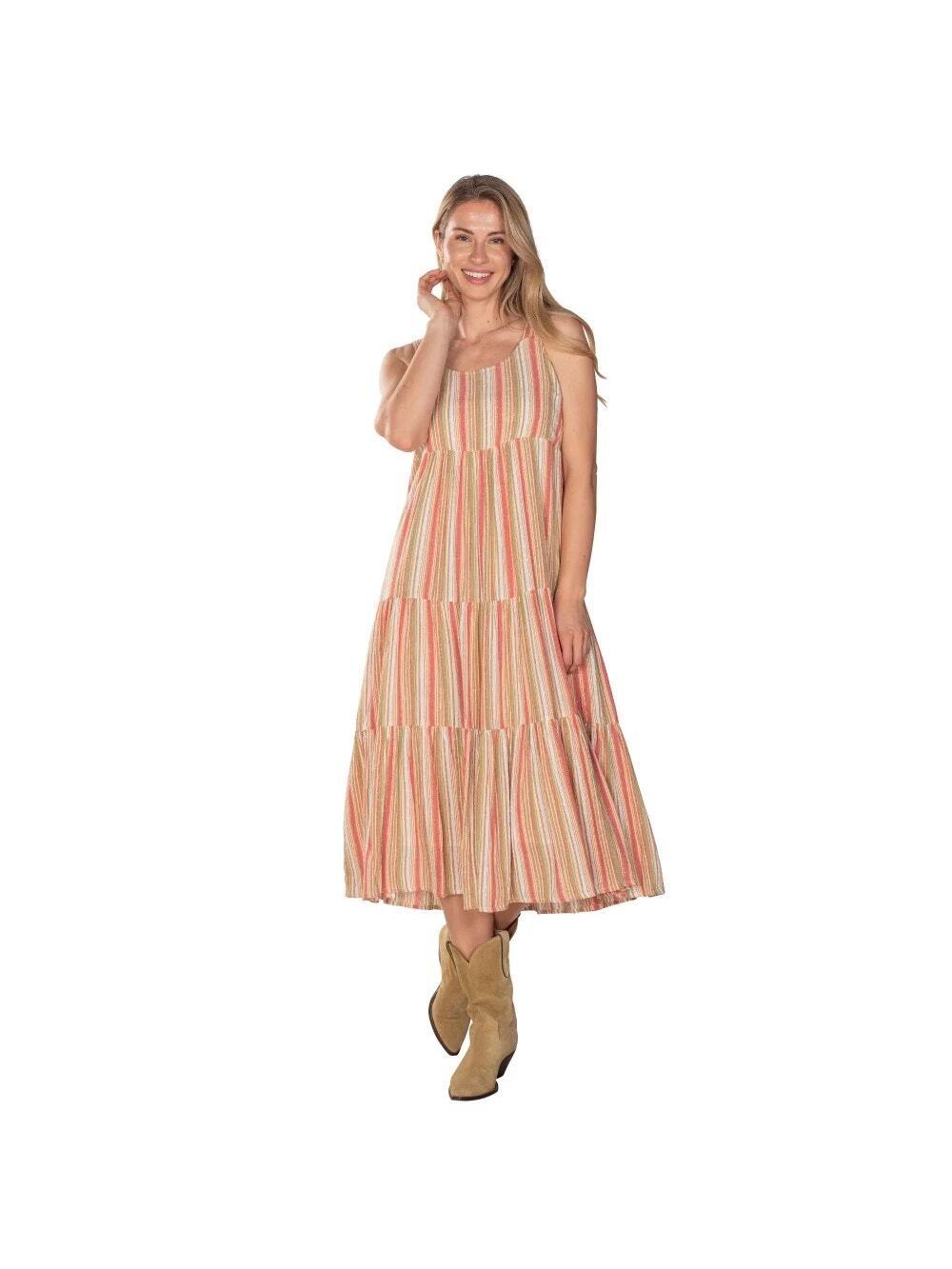Linda Anderson Melon Multicolored Tiered Sundress Size Small